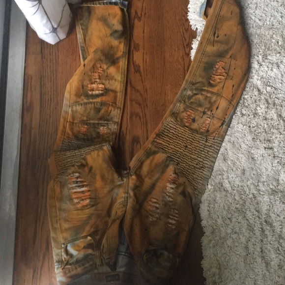 GS-115 Denim HIP DISTRESSED BRONZE SPLATTER PANTS - Picture 2 of 5